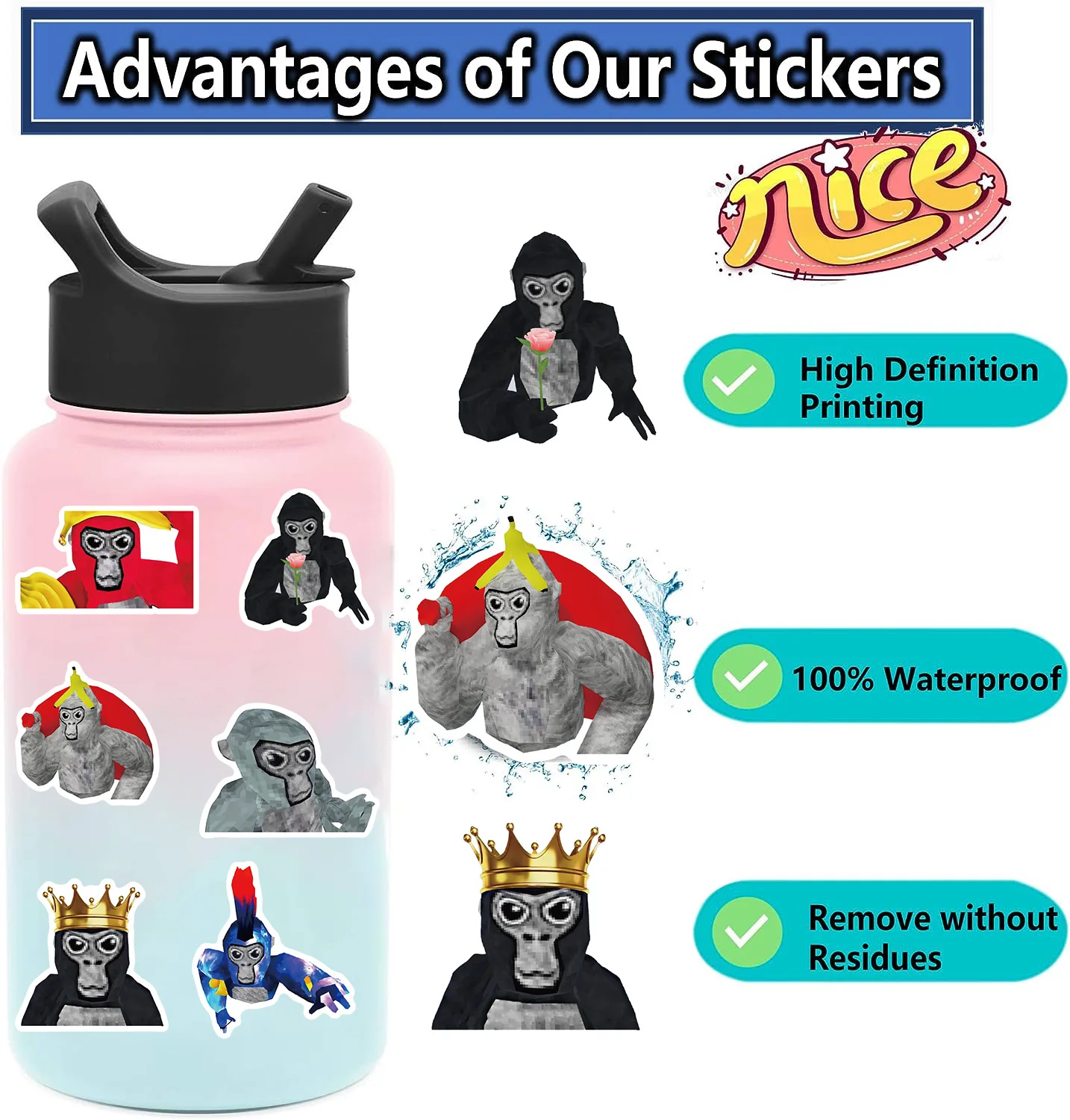 50PCS Gorilla Tag Gorilla Game Sticker Decoration Guitar Laptop Luggage DIY Waterproof Decal