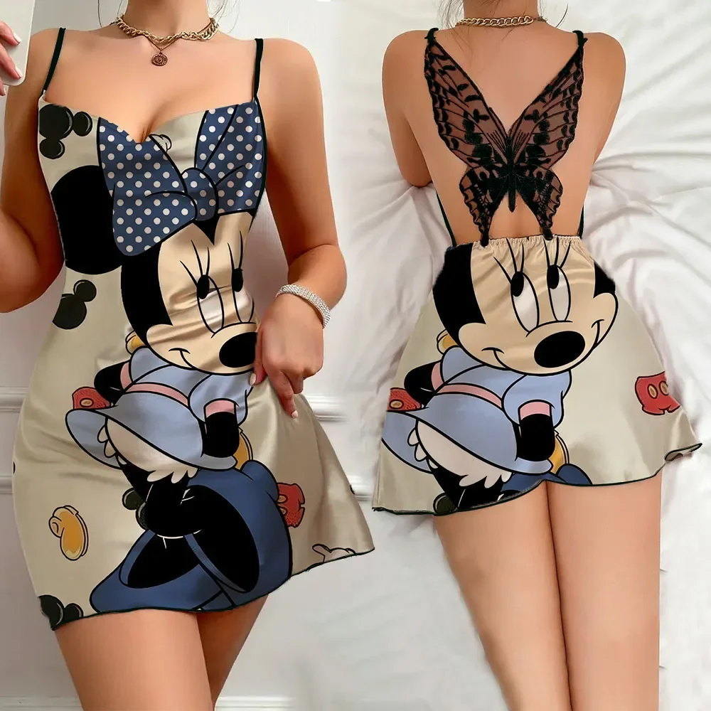 Ruffled Edge Design Women's Nightwear with Cartoon Pattern New Sleevesless Female Summer Pajama Sexy Sleeping Skirt for Women