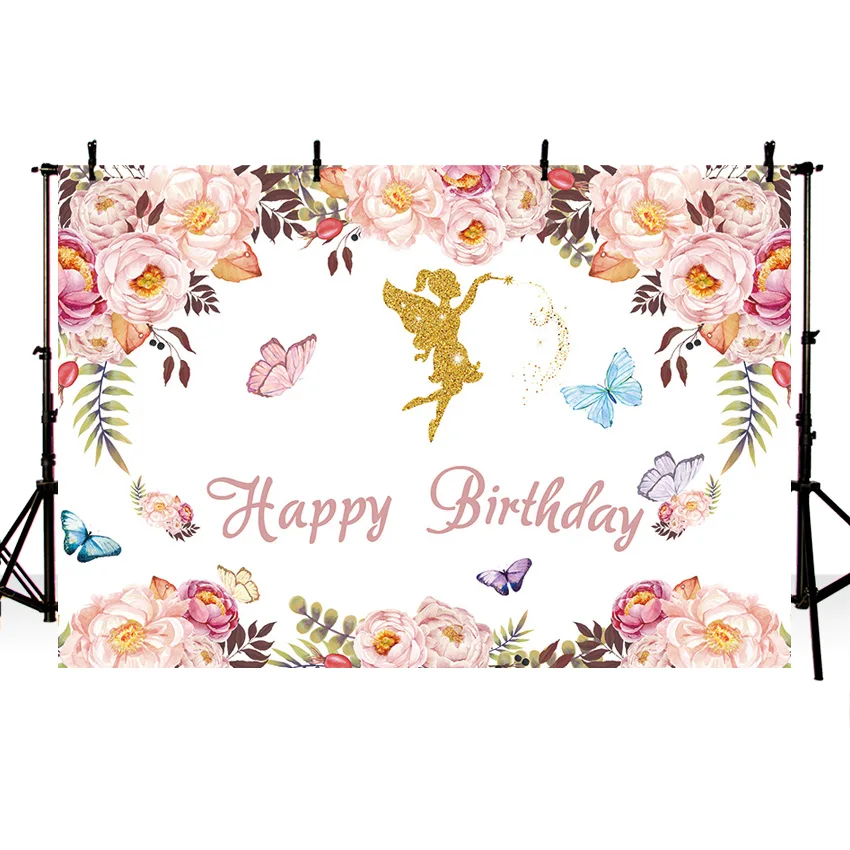 Mehofond Photography Background Colorful Flower Golden Glitter Fairy Butterfly Girls Birthday Party Photophone Photo Backdrops