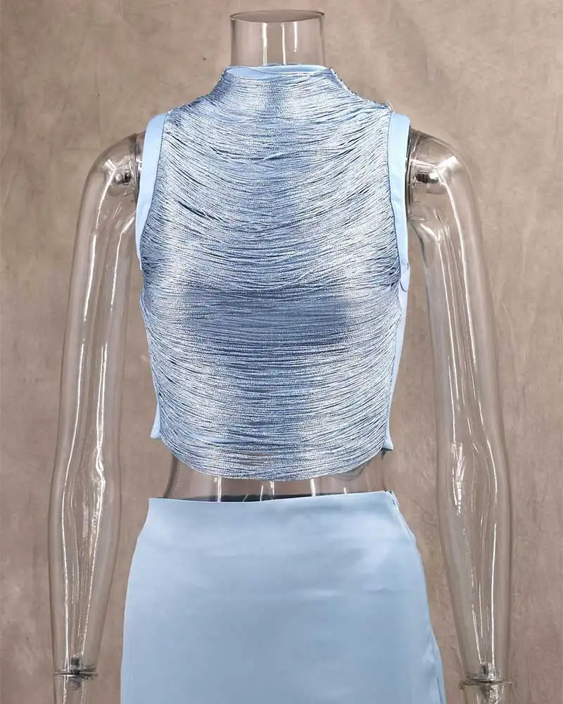Gacvga Satin Sexy Quasten Crop Tops Meerjungfrau Langer Rock Sets Elegante Damen Ärmellose Slim Tank Top Weste Sommer Party Damen-Set Sd3502E4B4C7941B38D0E0101553485Bcl