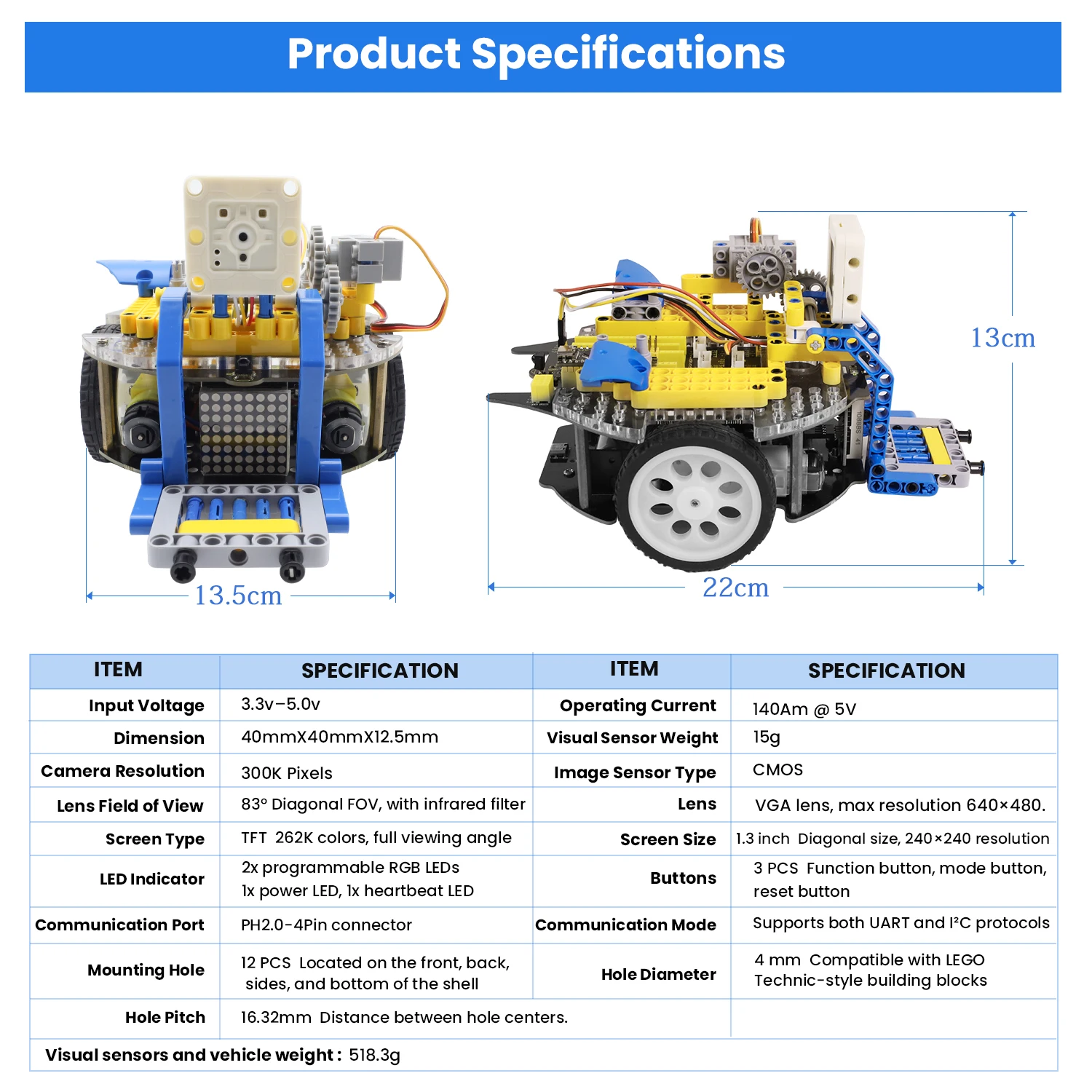 Kidsbits STEM Educational Robot Car Kit Support AI Sengo2 Vision Module&Lego Blocks for Arduino Robot  Nano 3.0 Programming