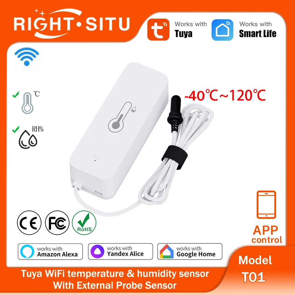 

Внешний датчик температуры Tuya Wi-Fi, датчик температуры и влажности, приложение, дистанционное управление, работа с SmartLife