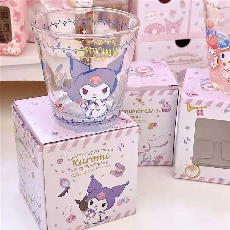 Kawaii sanhos Glass Cup Kuromi MyMelody Cinnamoroll Cartoon addensato tazza d\'acqua resistente al calore tazza da caffè regalo per ragazze