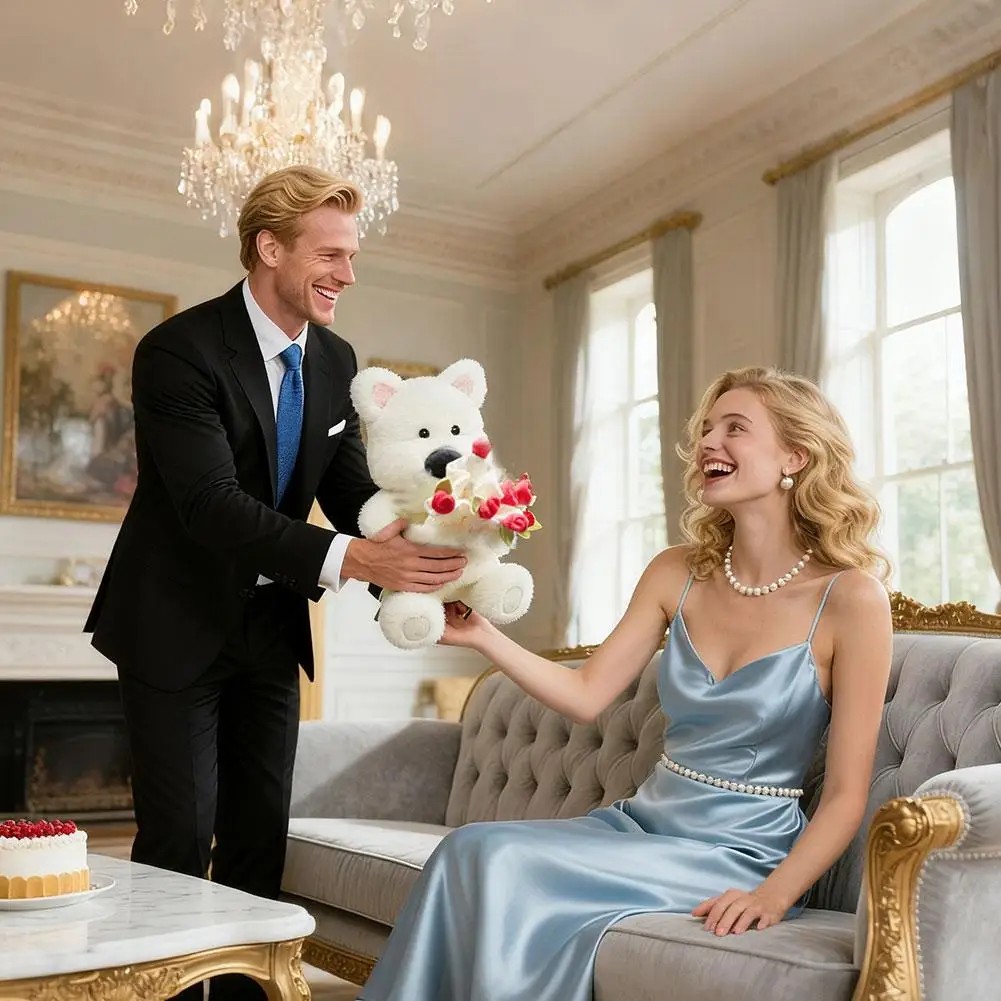 

Романтический плюшевый мишка, обнимающий букет роз, новый стиль, розовый мишка, плюшевая игрушка, плюшевая кукла, романтический подарок на День святого Валентина для девочек