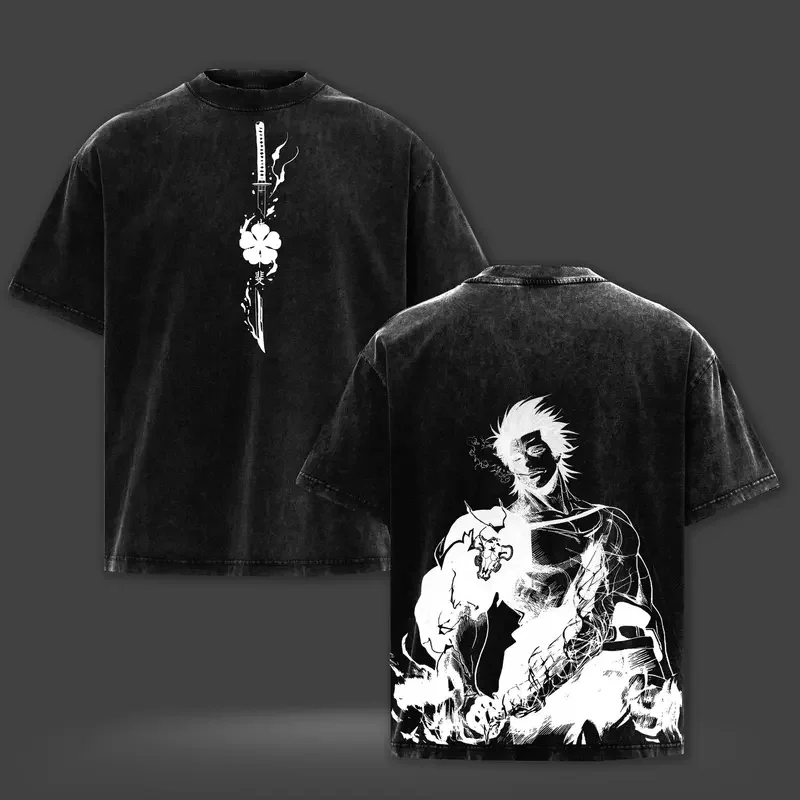 Yami Sukehiro Print T-shirt Anime Black Clover Clothing Men Women Cotton Tshirts Retro Washed T Shirt Harajuku Unisex Loose Tops