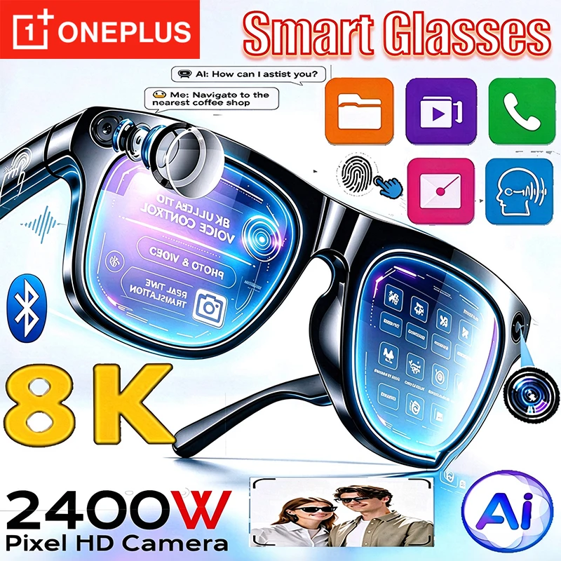 OnePlus AI Smart Glasses 8K HD Photo AI Translation Hands-Free Calling AI Chat Music Playback Motorcycle Sunglasses Men Women