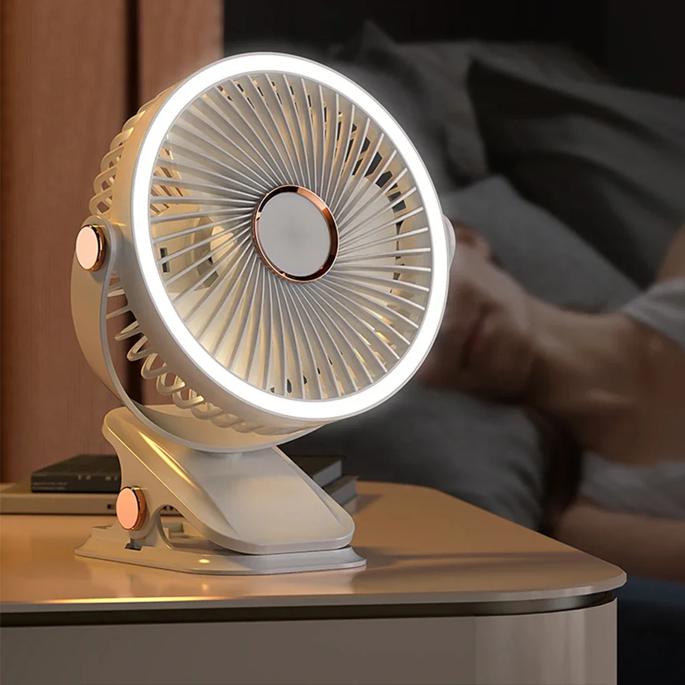 

Clip-on Small Fan Student Dormitory Bedside Night Light Clip Fan Office Desktop Usb Rechargeable Rotatable Electric Fan