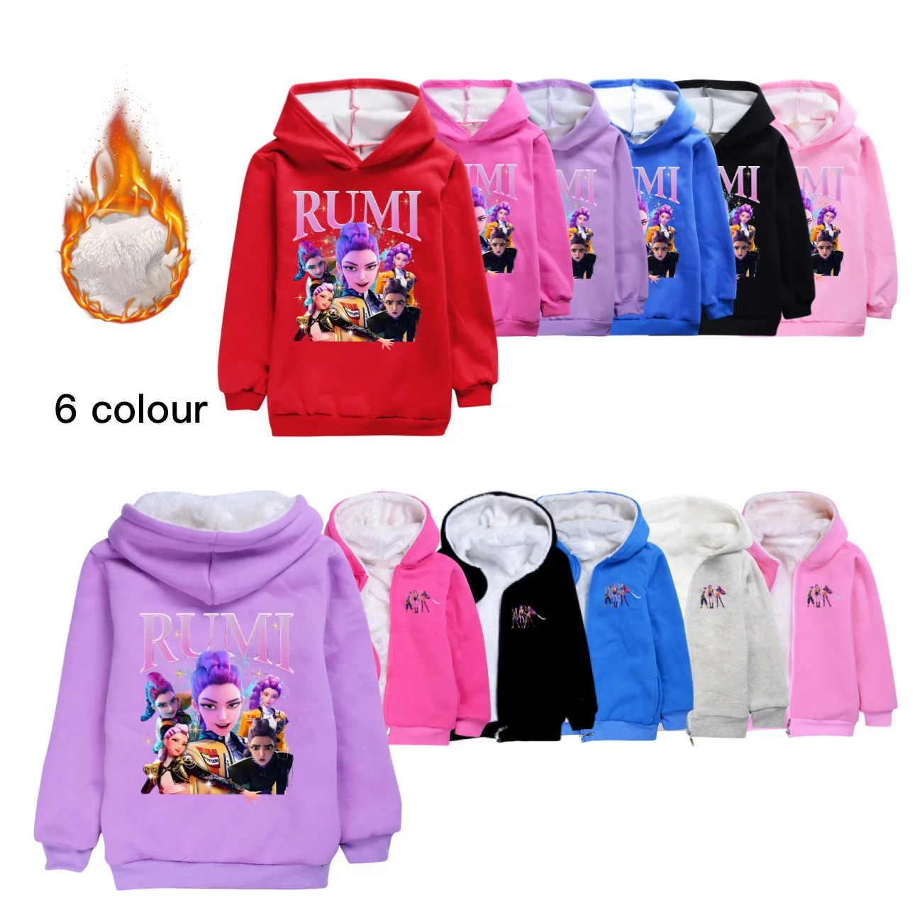 

Children Coat for Girl Winter KPop Demon Hunters Huntrix Sweaters Solid Hooded Coat Kids Coats Childrens Fur Coat Down Coat4805