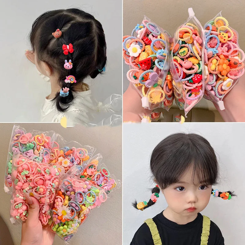 20Pcs/Lot Girls Hair Accessories Small Size Thumbs Elastic Hair Bands Rubber Scrunchies Cartoon Headwear Cute Children Headdress