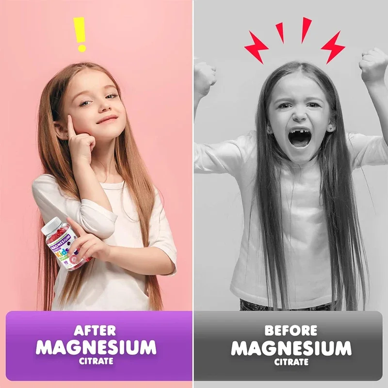 60 Gummies Children\'s Magnesium Gummies Supplement, Suitable for Children and Adults with Sugar Free Magnesium Chewable Tablets