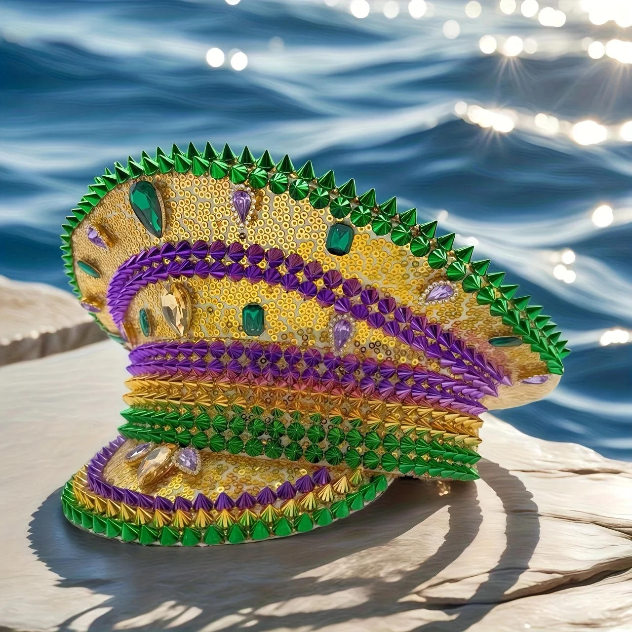 ホンルアン イエローレーザーレザーループキャプテンハット ラインストーン＆ミリタリーキャップ 女性用、レイブフェスティバルアクセサリー＆パーティーキャップ男性用