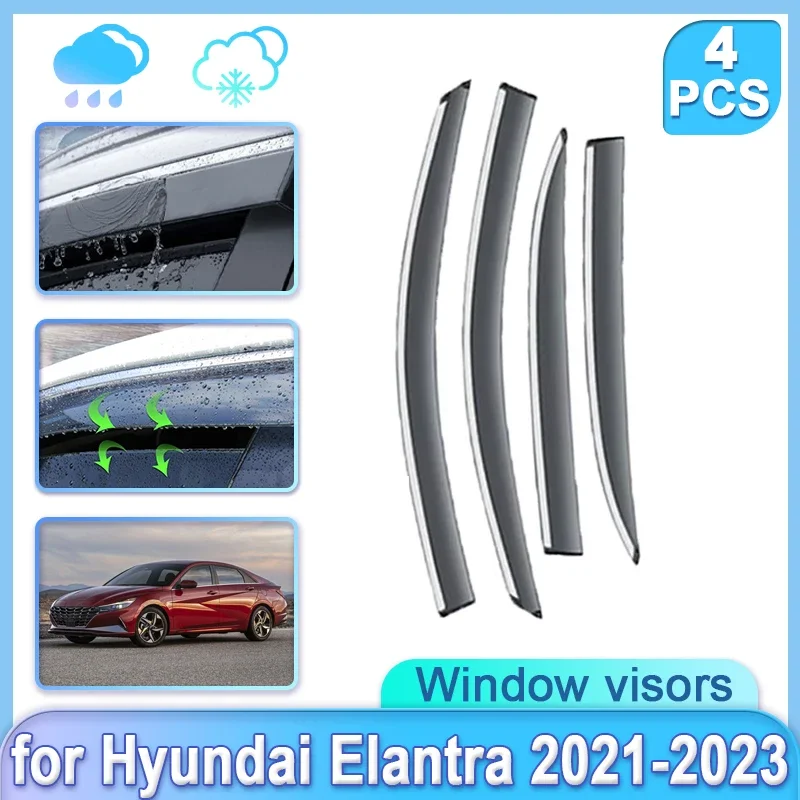 Window Visors For Hyundai Elantra Avante i30 CN7 2021 2022 2023 2024 Sedan Weathershield Door Visor Wind Rain Sun Car Accessorie