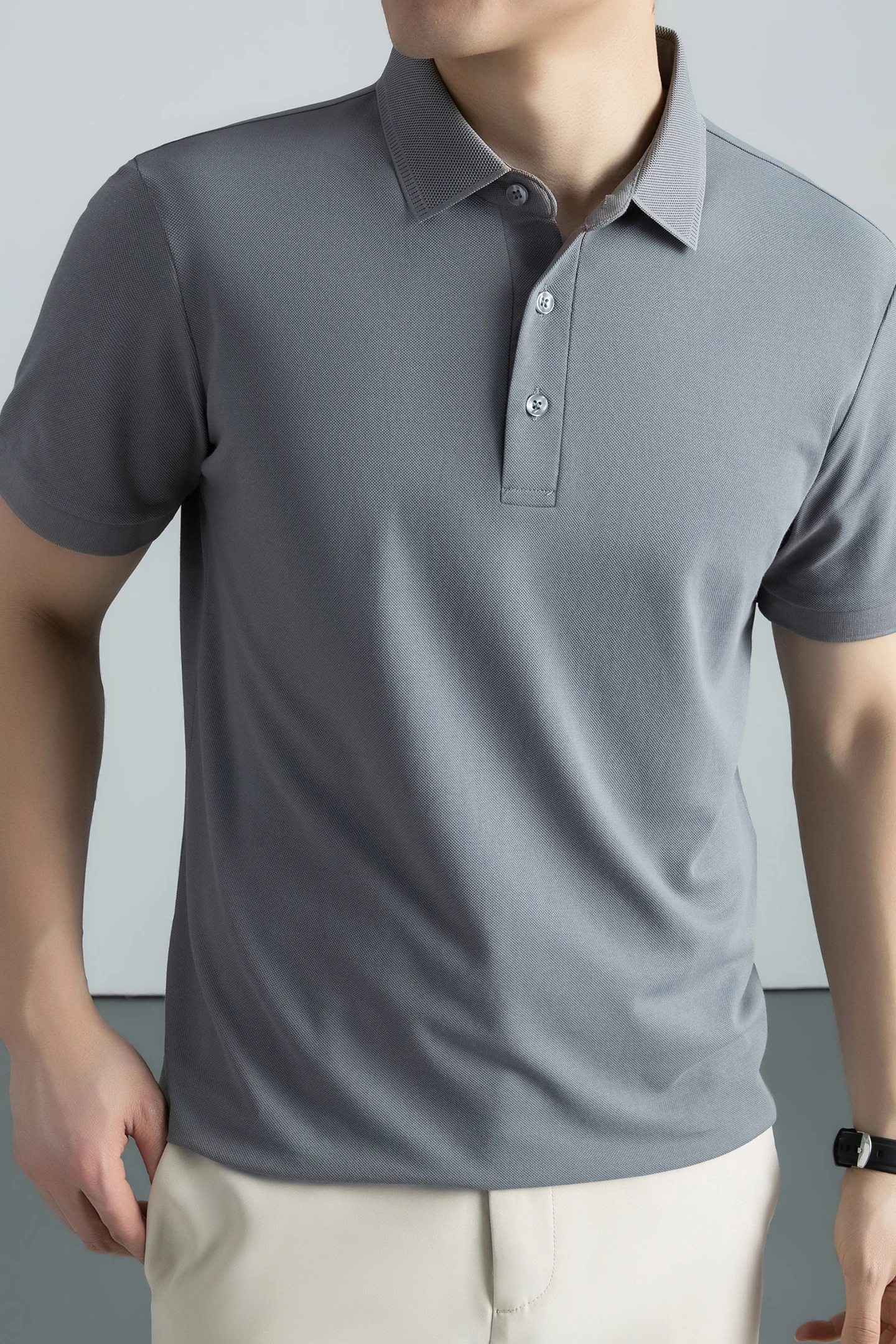 2026 Summer New Men's Cool-Comfort Linen Silk-Swallowtail Polo Shirt Short-Sleeved T-Shirt