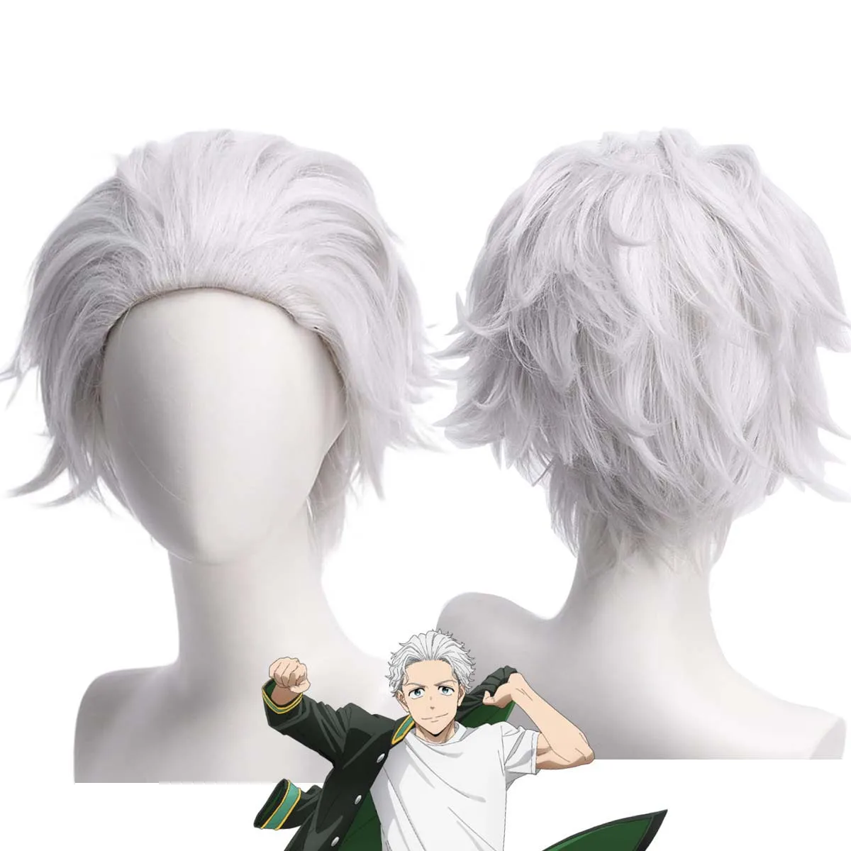 Anime Wind Breaker Ume Koichi Cosplay Peluca de pelo corto gris plateado