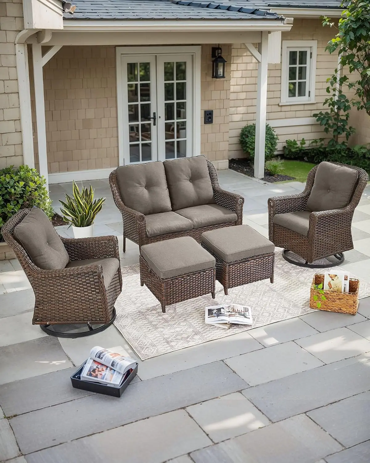 Patio Wicker Ottoman Table 2PCS All-Weather Rattan Extra Seating Footrest for Garden Porch Poolside, Customized