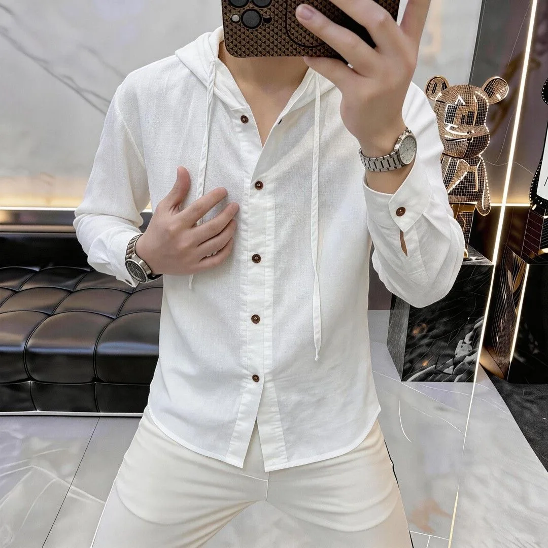Men's Casual Long Sleeve Shirt with Hood Thin Breathable Loose Fit Summer Fashion Polyester Fiber Urban Style Daily Wear