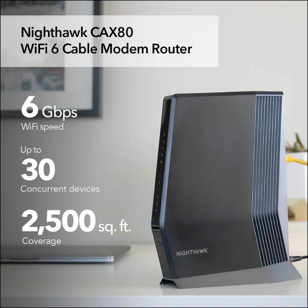 

Nighthawk Cable Modem with Built-in WiFi 6 Router (CAX80)