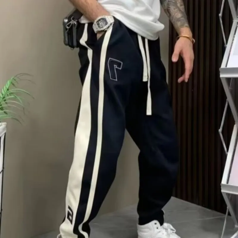 Men\'s Casual Straight Leg Baggy Hiphop Sports Gym Pants For Men Trousers Loose Trendy Hong Kong Style Mens Joggers Clothing