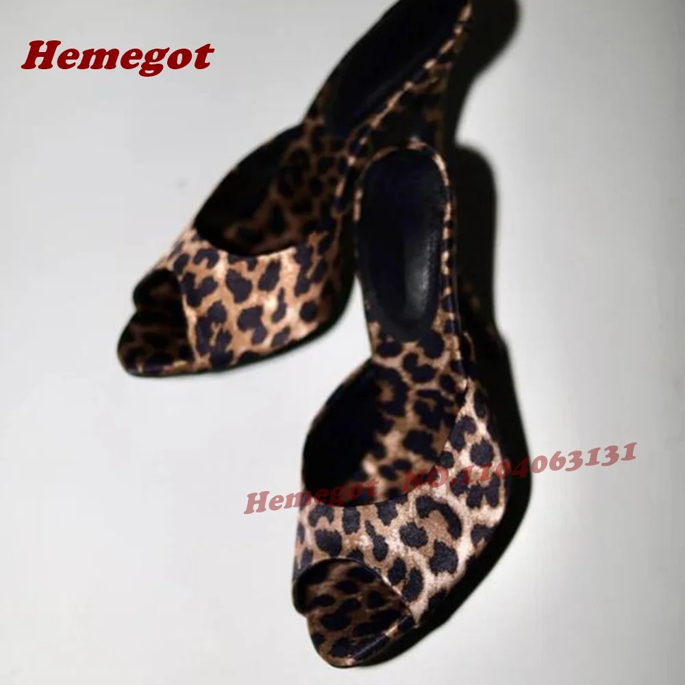 

Leopard Satin Slip On Slippers Peep Toe Stiletto High Heels Women's Mules Patchwork Summer Outside Sexy Runway Shoes 2026 New