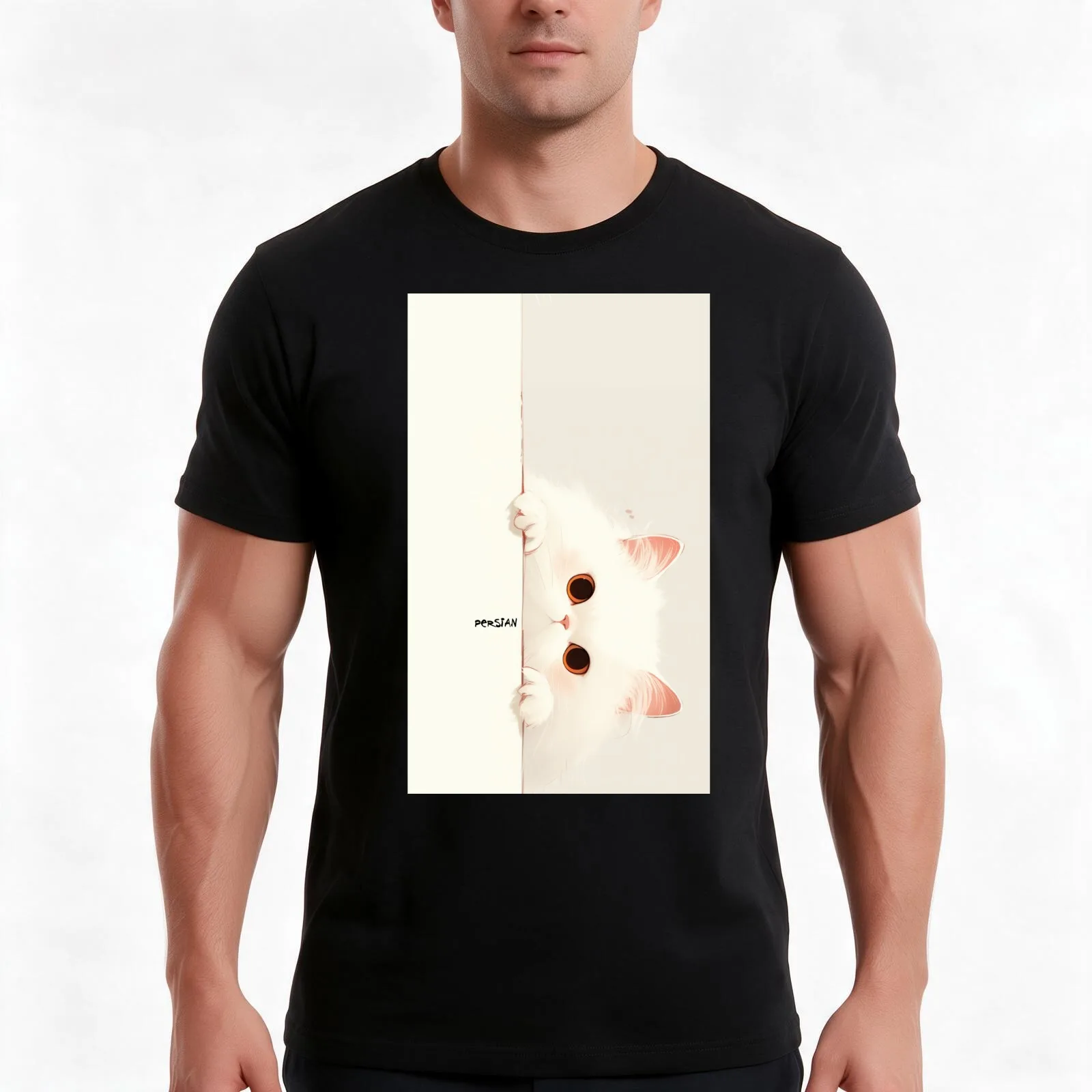 Peekaboo Persian Cat T-Shirt, Summer Casual Cotton Tee, Oversized Streetwear Tops, Vintage Graphic Print, Loose Fit Short Sleeve
