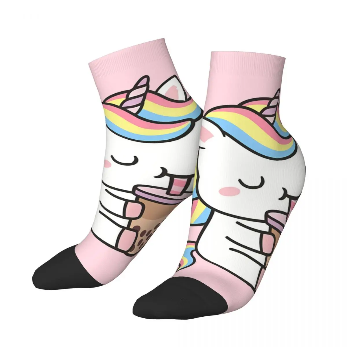 Cute Little Unicorn Love Boba Milk Tea Men's Ankle Socks Unisex Street Style Seamless Printed Happy Low Sock Gift