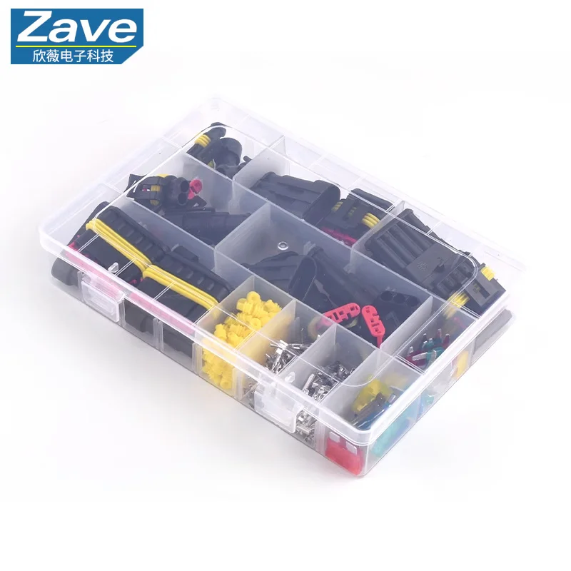 Kits de conectores automotivos à prova d'água (240/352/408/708 unidades) com chicotes de terminais plug-in macho-fêmea, 1-6 pinos
