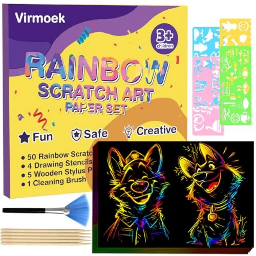 60 Pcs Scratch Art for,Ages 3-8, Rainbow Scratch Paper Kit, Magic Scratch Off Art Craft Set, Mess-Free Craft Supplies, Easter B