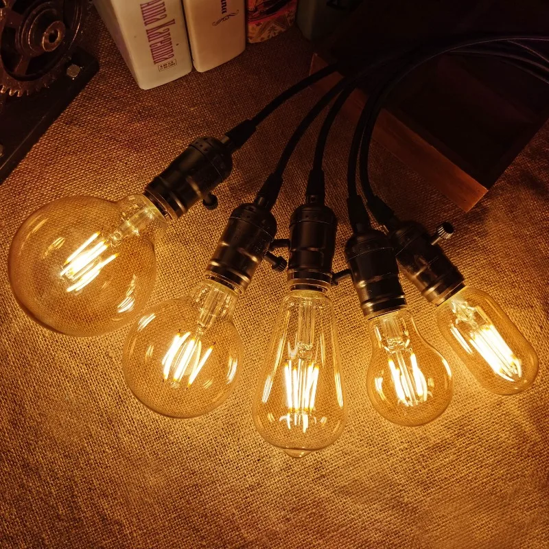 1 szt. LED ST64 4W DC 220V ściemniania złota żarówka z żarnikiem E27 lampa Edison W stylu Vintage światła Retro złote szkło wygląd