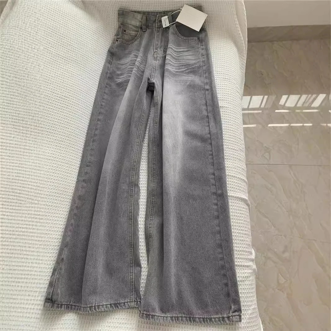 

Vintage Wide-Leg Jeans Grey American Style Straight-Leg Casual Pants For Women Loose Fit Draped Spring Autumn 2025 New Arrival