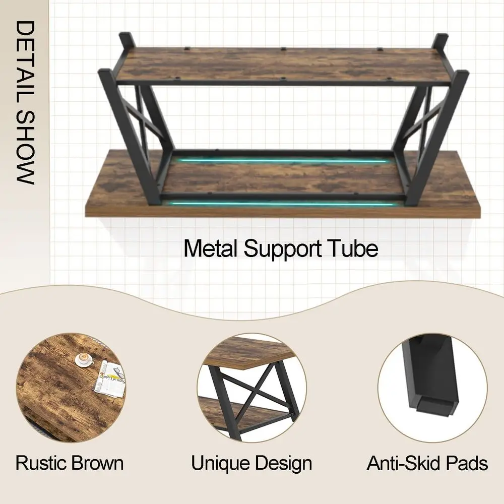 Industriële rustieke salontafel van bruin hout en metaal met opbergruimte, 47e rechthoekig woonkamer middelpunt
