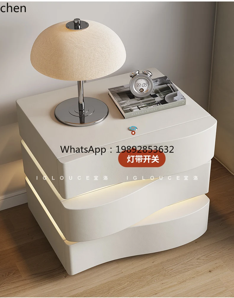 

bedside table intelligent lamp bedside table leather minimalist design storage cabinet