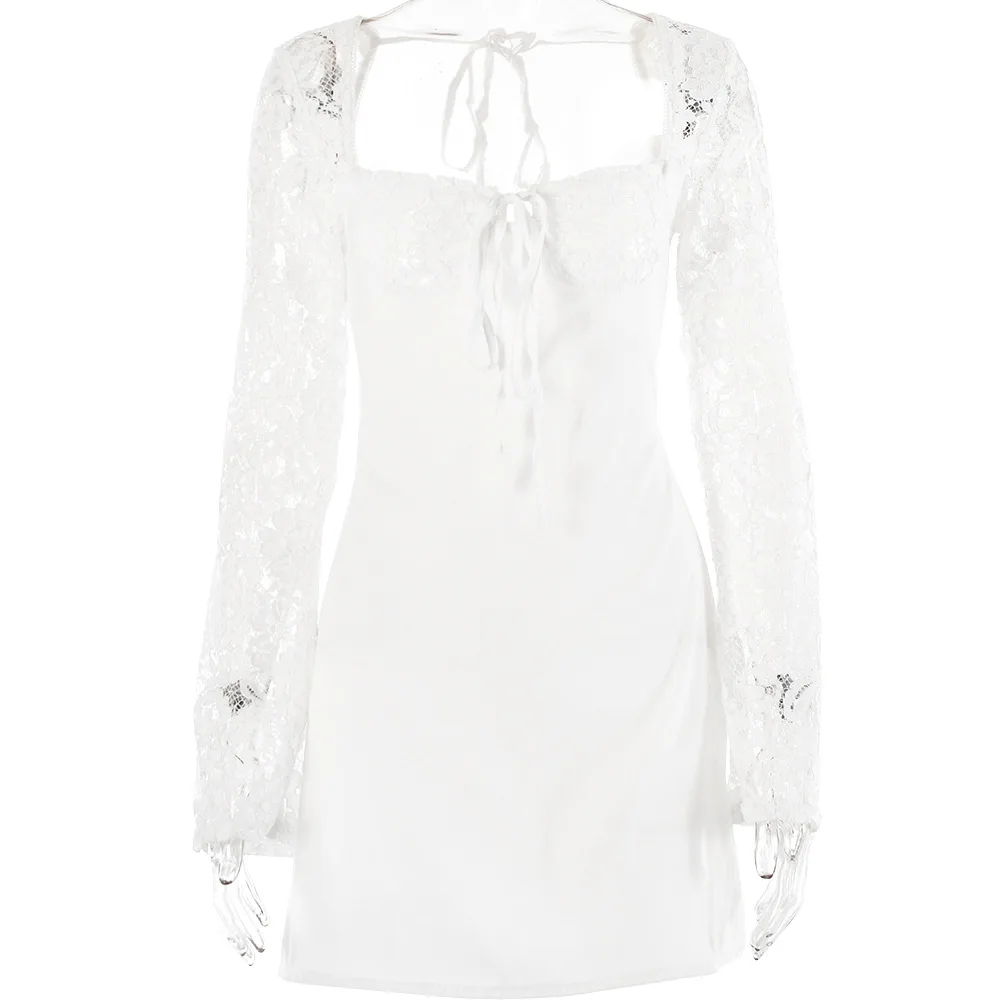 Robe à manches longues et col carré, coupe basse, à la mode, Sexy, dos nu, bretelles, jupe courte, nouvelle collection automne 2025