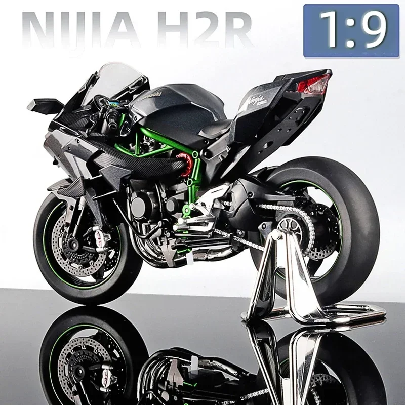 Modelo de motocicleta Kawasuki para crianças, 1:9, Ninja H2R, H2, luz e som, carro diecast grande, brinquedo do presente do menino, série do carro