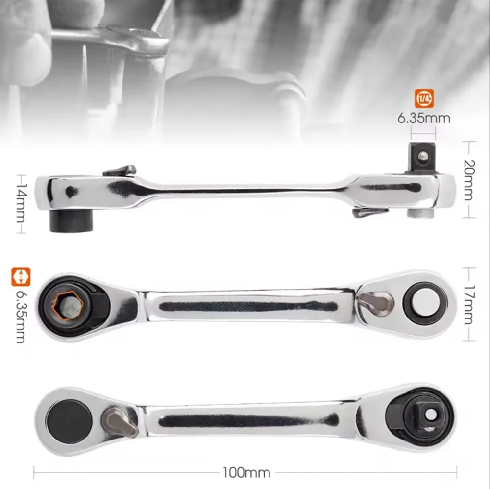 Mini Double Ended Ratchet Wrench 1/4 Inch Quick Release Socket 72-Tooth Hex Hand Repair Tool with Torque Screwdriver Function