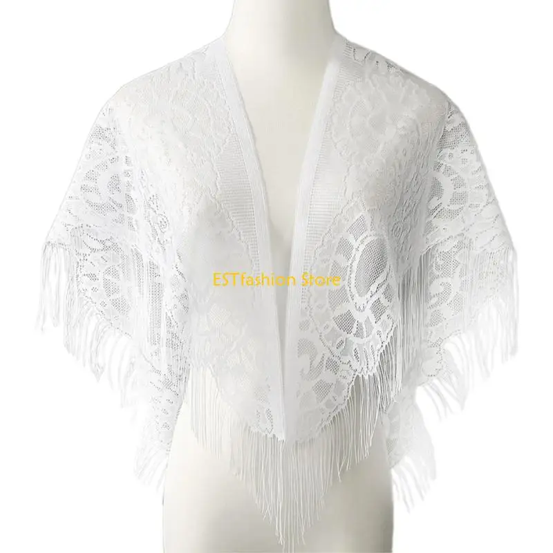Y5GC Fashionable Lace Trim Scarf Shawl Accessory For Women Of All Ages Trendy Look