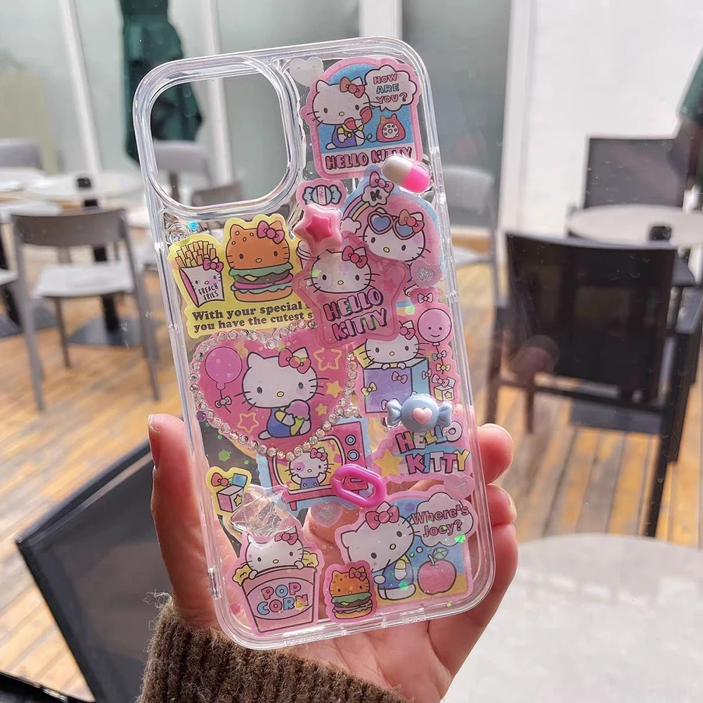 Cartoon Sanrio Kawaii Hello Kitty Dispensing Art Phone Case for Iphone15 15Pro 15Promax 14 13 12 11 Anti Fall Cute Girl Student