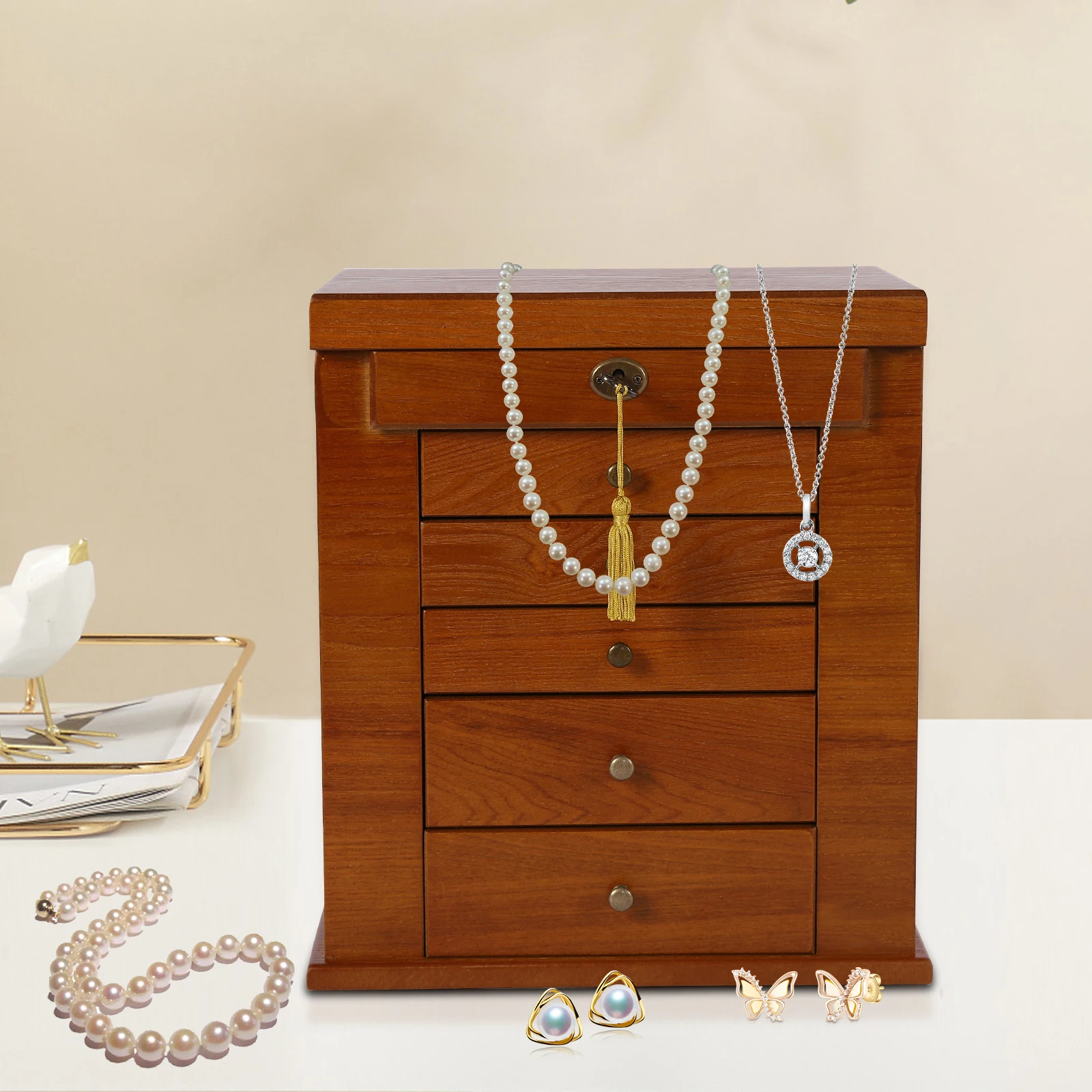 6-Tier Jewellery Box Jewellery Organiser Jewellery Storage with Drawers Velvet Lining for Rings Earrings Bracelets  Necklaces