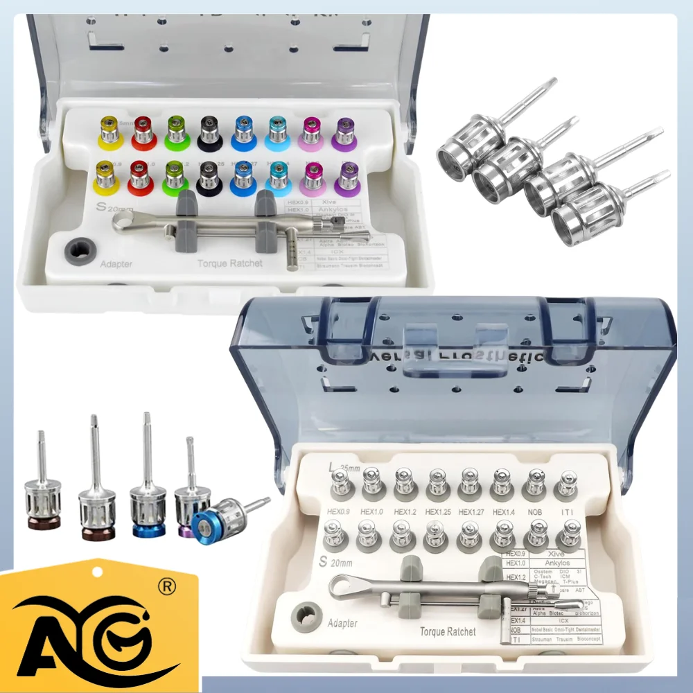 AG 1Box Dental High Quality Screwdriver Tools Dental Implant Torque Wrench Ratchet 10-70NCM with Drivers & Wrench Kit