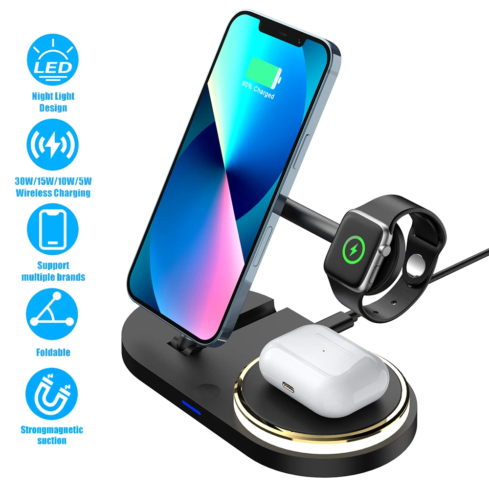 Wireless Charger Stand or iPhone 16 15 14 13ProMax Phone Fast Charging Station Holder for iWatch 8/7/6/5/4 for Airpods 2 3 Pro