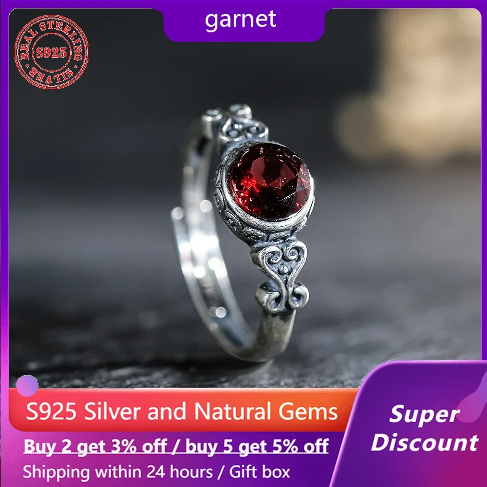 

Fashion S925 Silver Ring Natural Mineral Garnet Women's Ring Exquisite Jewelry Couple Ring Party Accessories Birthday Gift