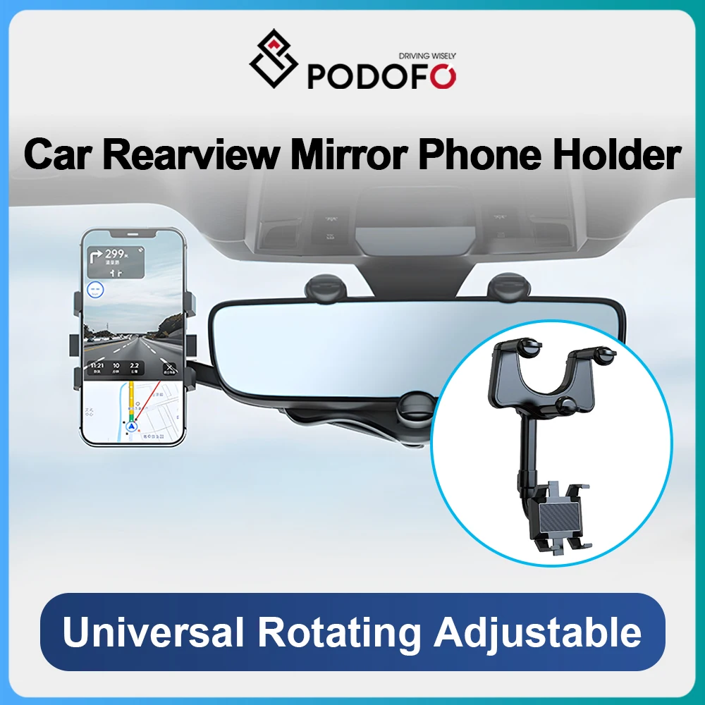 Podofo Car phone holder Rotating Adjustable Telescopic holder Smartphone mobile phone holder For iPhone Xiaomi Huawei Samsung