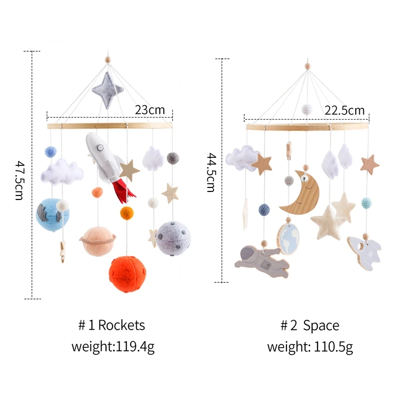 木製の月の星,宇宙飛行士のベッドベル,音楽のおもちゃ,サポートベッド,新生児用のガラガラを備えたモバイルクレードルホルダー