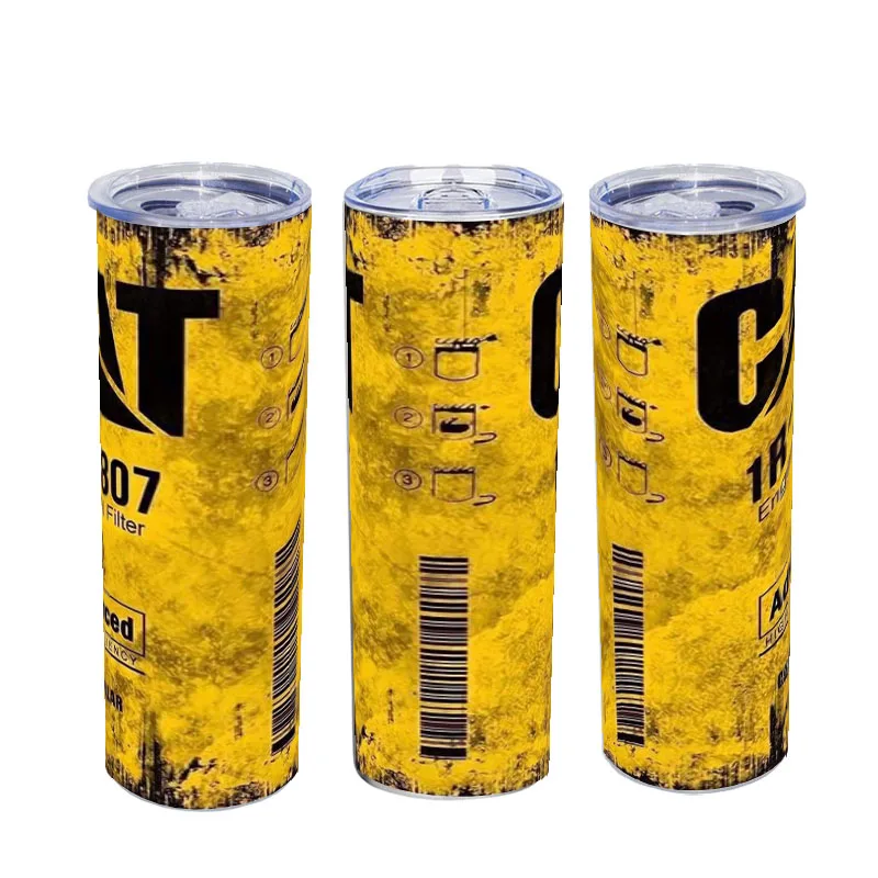 فلتر زيت المحرك المعزول من الفولاذ المقاوم للصدأ سعة 20 أونصة، أصفر مزدوج الجدار مع القش والغطاء، كوب سيارة للمشروبات الساخنة الباردة