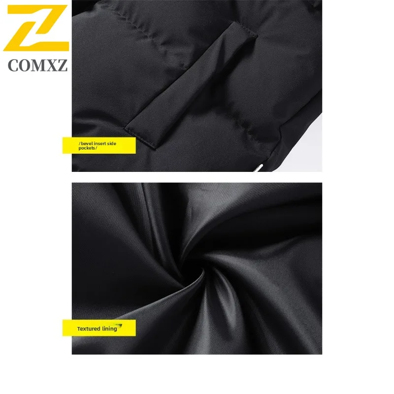 COMXZ 2025 الرجال وهمية قطعتين مقنعين صوف مبطن سترة قطن سميكة الشتاء العصرية الدافئة معطف خفيف الوزن