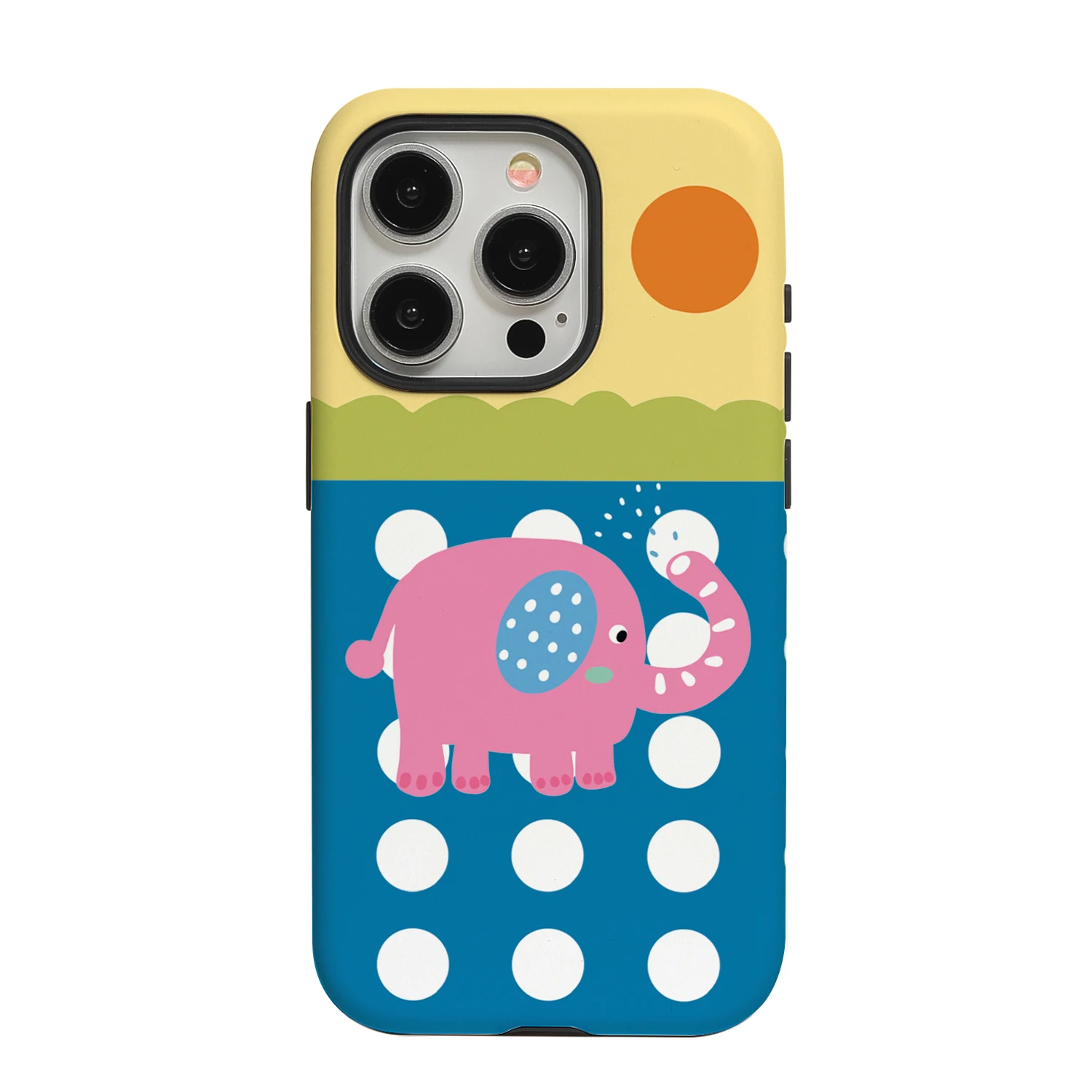 Bathing Elephant iPhone 16 Promax Filing Round Edge 2-in-1 Phone Case, Small and Cute Personalized Fall Protection Case