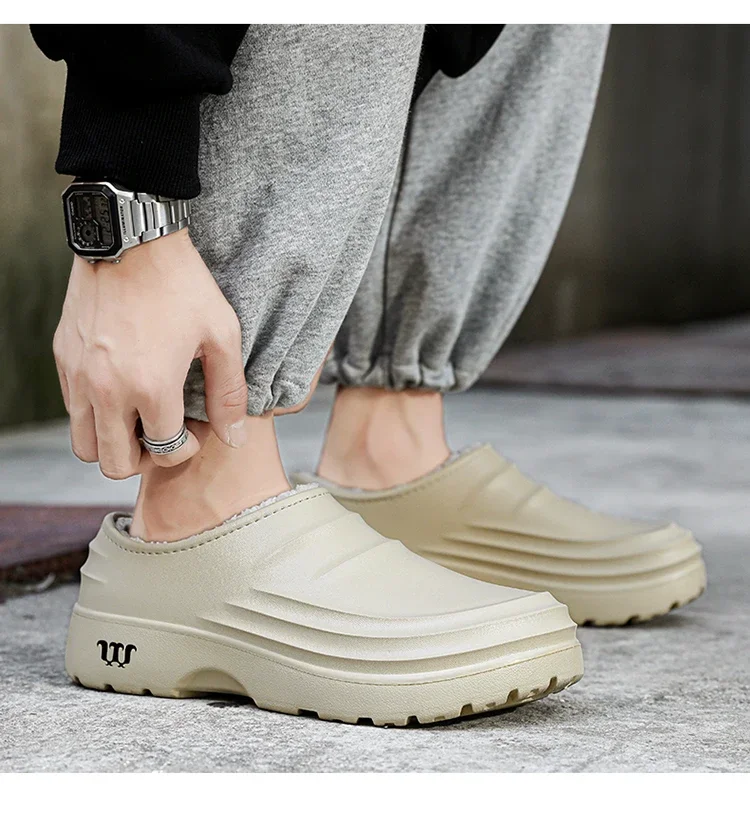 Winterliche, große, warme Plüsch-Kochschuhe für Herren, wasserdicht, rutschfest, ölbeständig, Arbeitsschuhe für Küchen- und Restaurantpersonal. – Detail 16