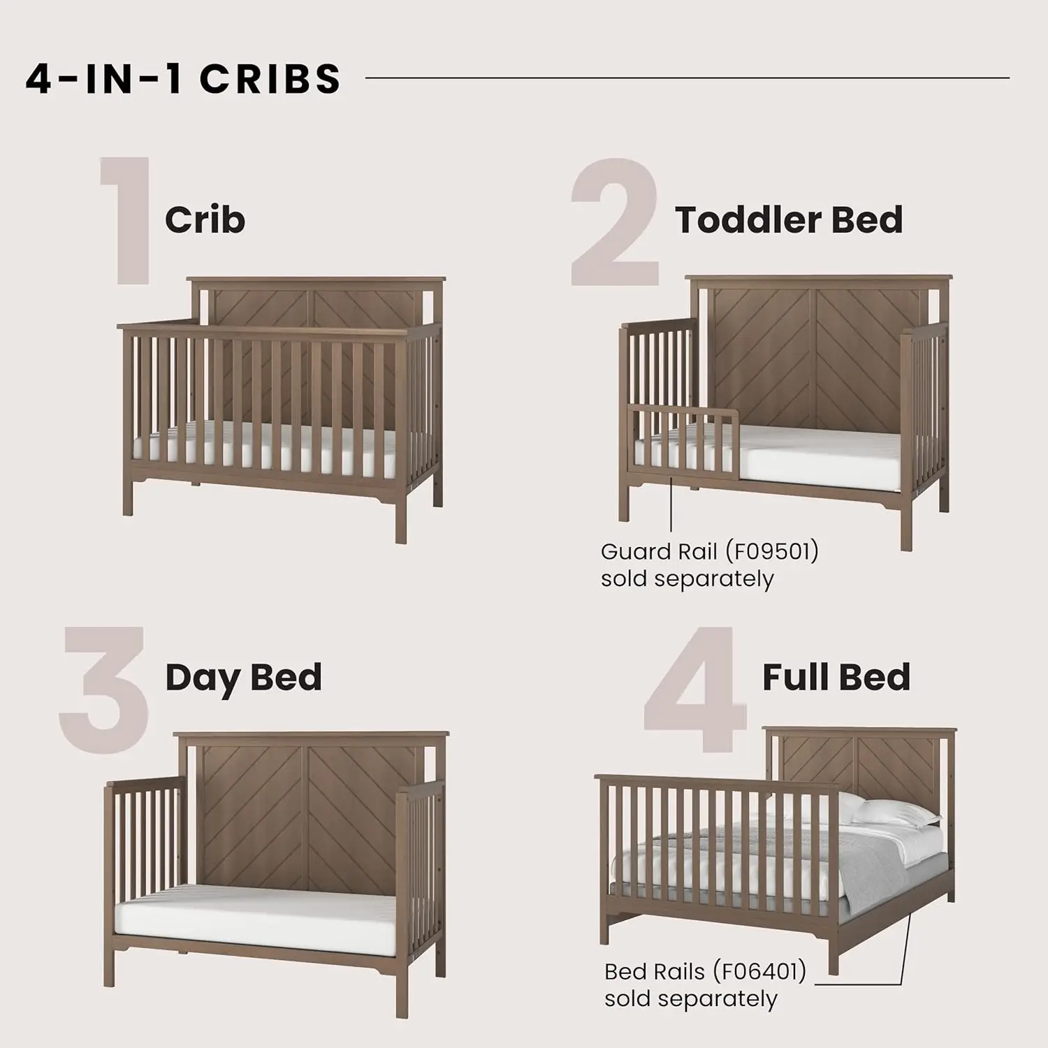 Child Craft Hampton Flat Top เปลแปลงสภาพ 4-in-1, เปลเด็กแปลงเป็นเตียงเดย์, เตียงเด็กวัยหัดเดินและเตียงขนาดเต็ม, ปรับได้ 3 ระดับ