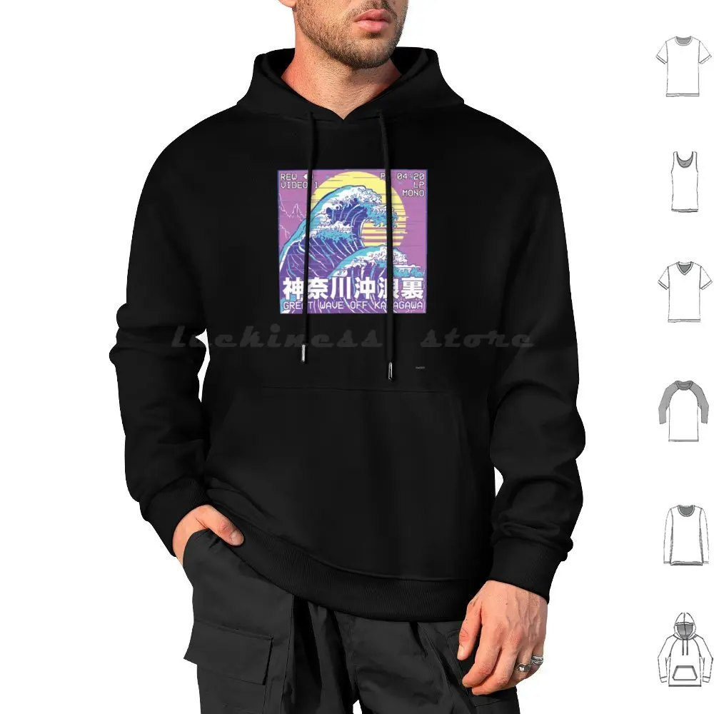 Vaporwave Aesthetic Great Wave Off Kanagawa Retro Glitch Gift Hoodies Long Sleeve Japanese Vaporwave Vaporwave