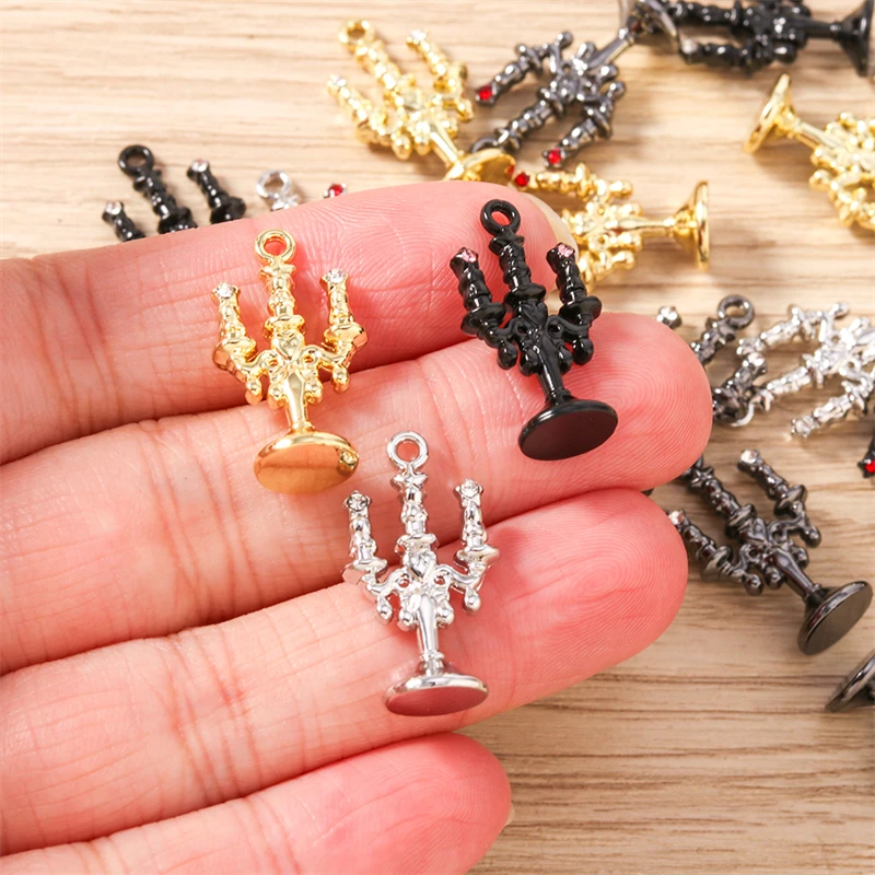 5 Stück 13 x 23 mm niedliche Metall-Kerzenständer-Form-Charms-Anhänger für Schmuckherstellung, Halsketten, Ohrringe, DIY, handgefertigtes Bastelzubehör – Detail 3