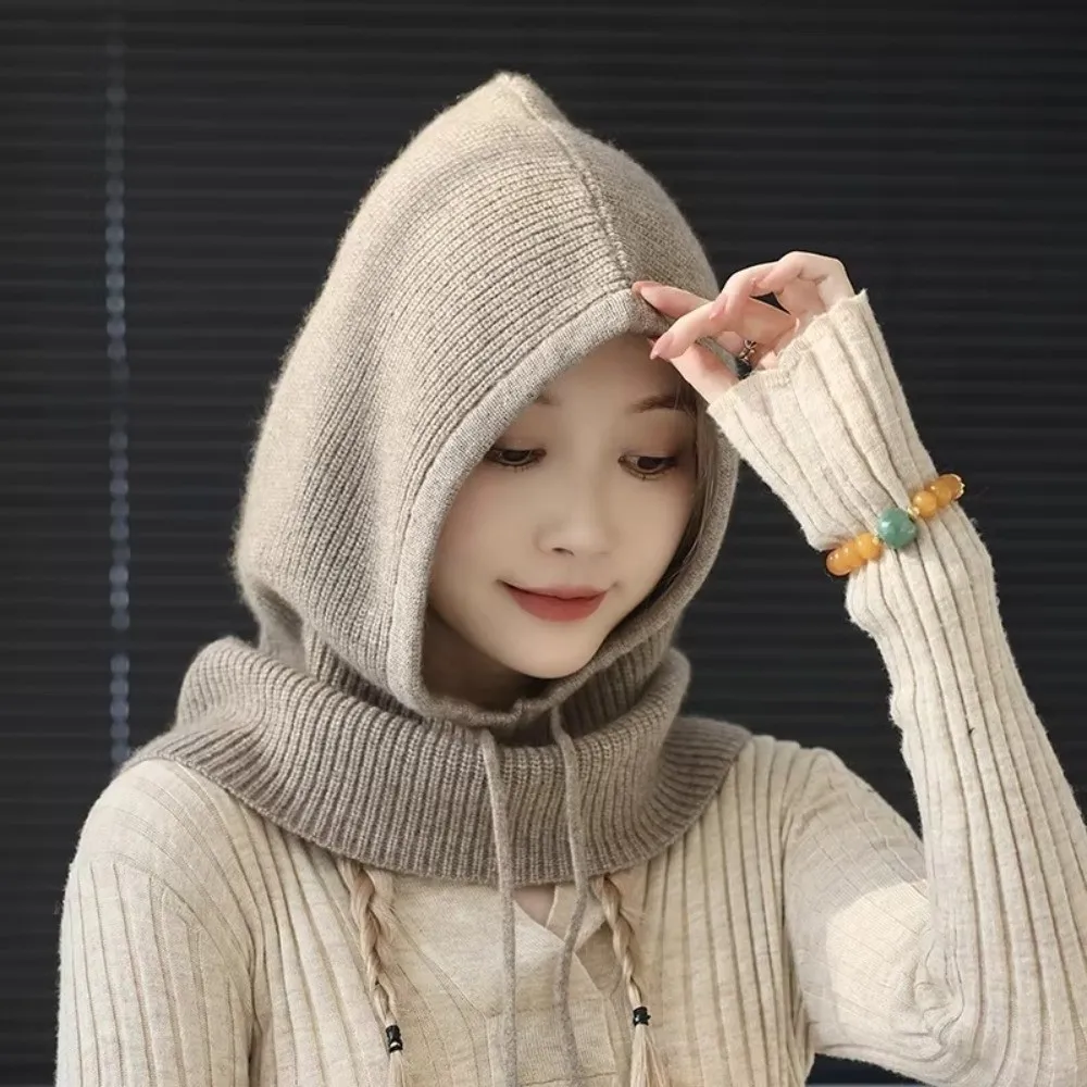 Thick Winter Knitted Hooded Caps Warm Insulation Windproof Beanies Cap Elastic Breathable One-piece Neck Collar